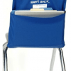 A chair with a blue bag on it