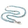 A blue beaded lanyard with silver clasp.