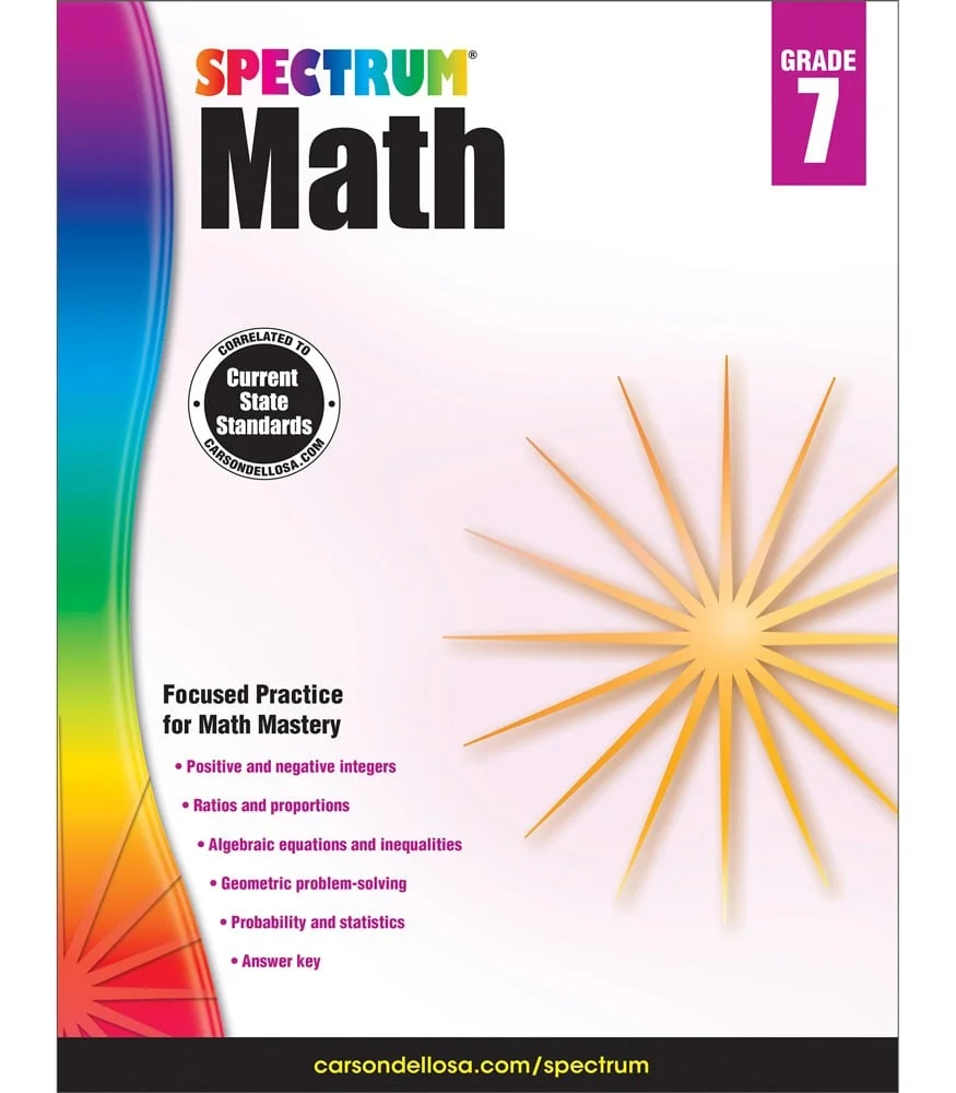 A book cover with the title of spectrum math 7.