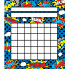 A blank chart with different comic book images on it.