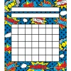 A blank chart with different comic book images on it.