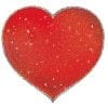 A red heart with silver trim and sparkles.