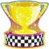 A trophy with checkered pattern on top of it.