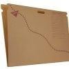 A brown folder with red lines on it.
