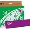 A box with a purple and green design on it