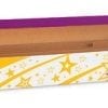 A box with stars on it and purple paper.