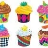 Six different cupcakes with various designs on them.