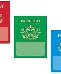 Three different colored passports are shown in a row.