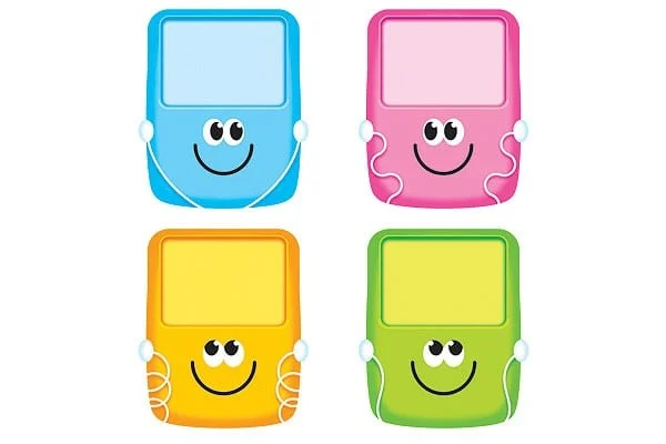 A set of four different colored cartoon style phones.
