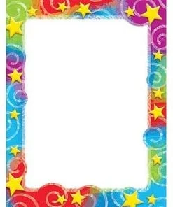 A colorful frame with stars and swirls on it.