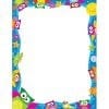 A colorful frame with owls and stars on it.