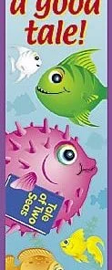 A pink and green fish are in the water.