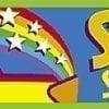 A colorful banner with stars and the word " super ".
