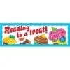 A reading is a treat banner with various food images.
