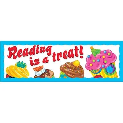 A reading is a treat banner with various food images.
