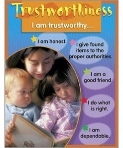 A poster of three children and the words " trustworthiness "
