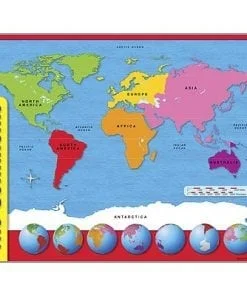 A map of the world with continents and oceans.