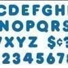 A blue alphabet and numbers set with the letters in each letter.