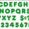 A green alphabet and numbers set with the letters in each letter.