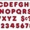 A red alphabet and numbers set with a price tag.