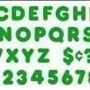 A green alphabet and numbers set with the letters in each letter.