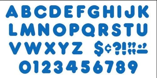 A blue alphabet and numbers set with the letters in each letter.