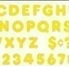 A yellow alphabet and numbers set with a price tag.