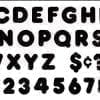A black and white picture of the alphabet and numbers.