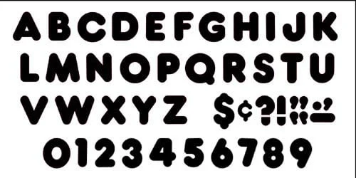 A black and white picture of the alphabet and numbers.