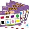 A set of three bingo cards with different shapes and colors.