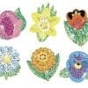 A group of six flowers that are made out of sequins.