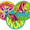 Bright butterfly stickers reading Unique, Amazing, Wow