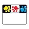 A black, white and red paw print with three different colors.