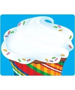 A cupcake with white frosting and sprinkles on top.