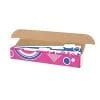 A box with a pink and blue design on it.