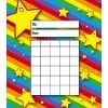 A colorful rainbow background with stars and a blank sheet of paper.