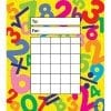 A colorful picture of numbers and squares with a blank sheet for writing.