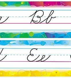 A set of four different colored pencils with the letters in cursive.