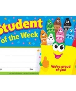 A student of the week certificate with crayons