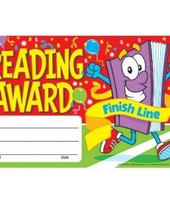 A reading award certificate with a cartoon character.
