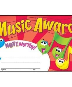 A music award with smiley faces and notes.