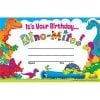 A birthday certificate with colorful dinosaurs and the words " it's your birthday dino-mite ".