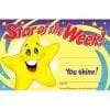 A star of the week certificate with a smiling face.