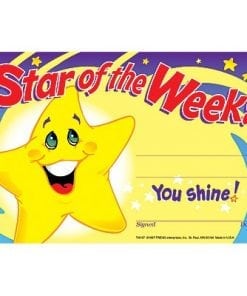 A star of the week certificate with a smiling face.
