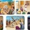 A series of pictures depicting jesus ' life.
