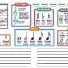 A sheet of music with notes and lines for writing.