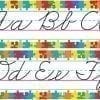 A series of cursive letters with puzzle pieces on them.