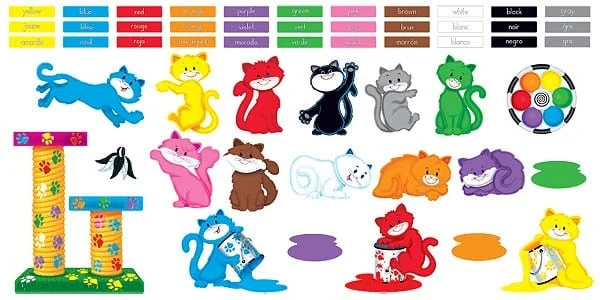 A group of cats that are sitting in front of each other.