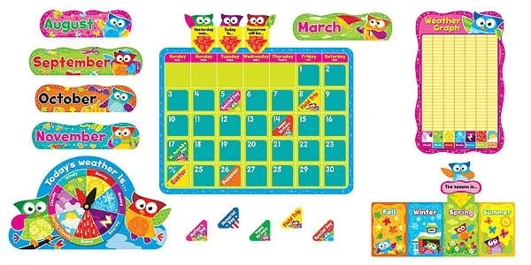 A calendar with many different shapes and colors.