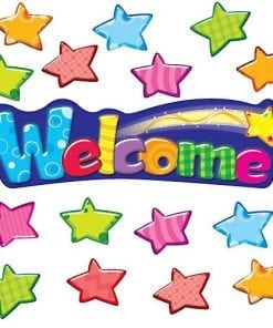 A bunch of stars that are in front of the word welcome.